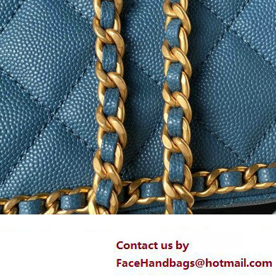 Chanel Grained Calfskin  &  Gold-Tone Metal Chain Flap Bag AS4431 Blue 2023